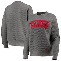 Pressbox Heather Charcoal Wisconsin Badgers Moose Quilted Pullover Sweatshirt