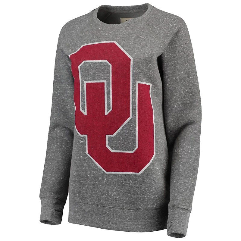 Pressbox Heathered Gray Oklahoma Sooners Big Team Logo Knobi Fleece Tri-Blend Crew Neck Sweatshirt