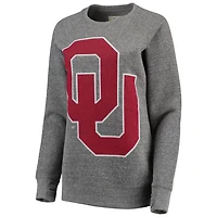 Pressbox Heathered Gray Oklahoma Sooners Big Team Logo Knobi Fleece Tri-Blend Crew Neck Sweatshirt