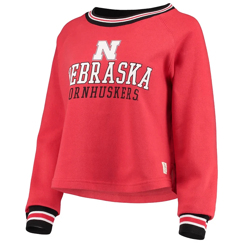 Pressbox Nebraska Huskers Cali Cozy Raglan Crop Pullover Sweatshirt
