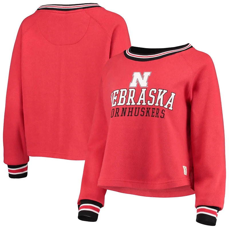 Pressbox Nebraska Huskers Cali Cozy Raglan Crop Pullover Sweatshirt