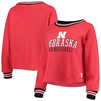 Pressbox Nebraska Huskers Cali Cozy Raglan Crop Pullover Sweatshirt