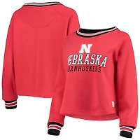 Pressbox Nebraska Huskers Cali Cozy Raglan Crop Pullover Sweatshirt