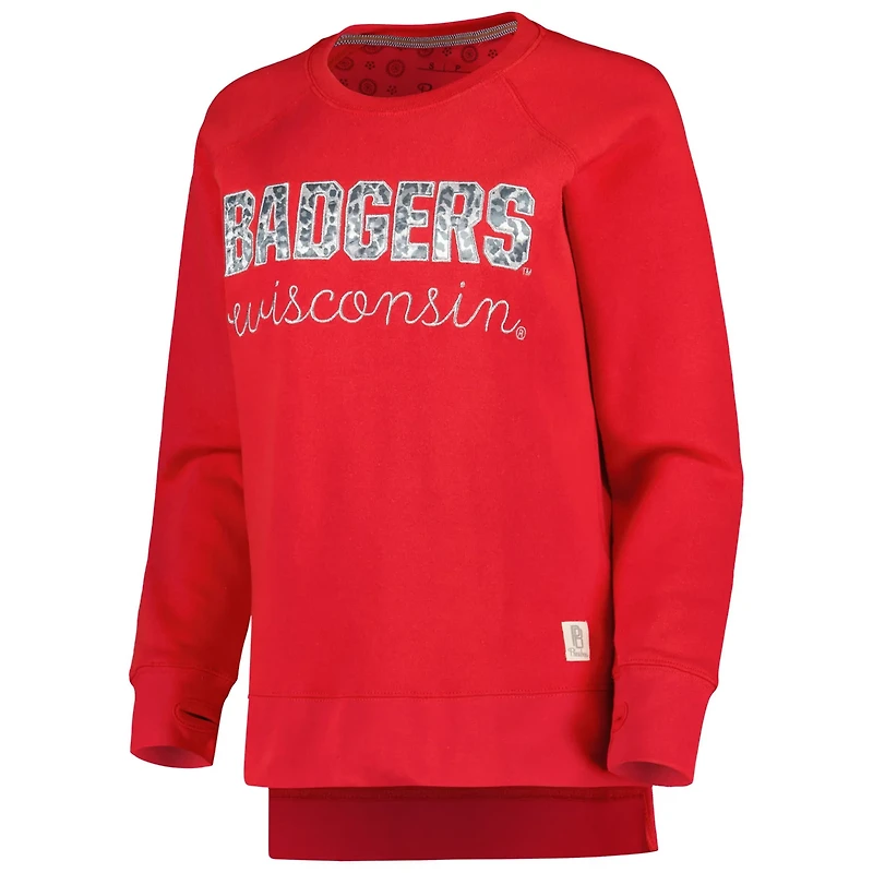 Pressbox Wisconsin Badgers Steamboat Animal Print Raglan Pullover Sweatshirt
