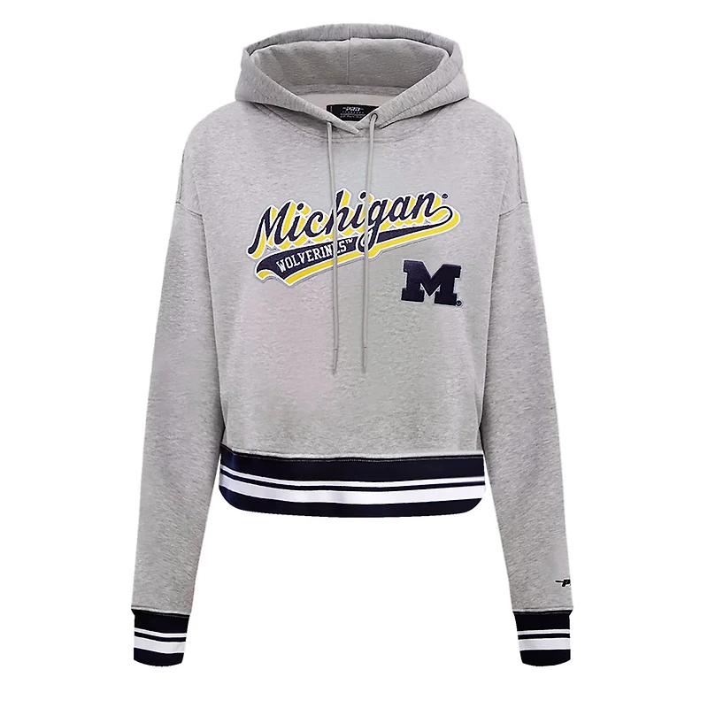 Pro Standard Michigan Wolverines Script Tail Fleece Cropped Pullover Hoodie