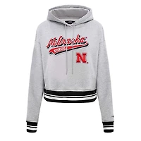 Pro Standard Nebraska Huskers Script Tail Fleece Cropped Pullover Hoodie