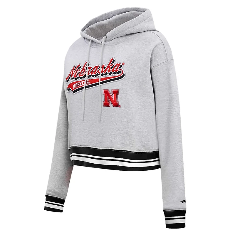 Pro Standard Nebraska Huskers Script Tail Fleece Cropped Pullover Hoodie