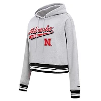 Pro Standard Nebraska Huskers Script Tail Fleece Cropped Pullover Hoodie