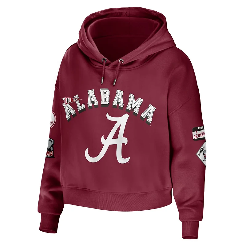 WEAR by Erin Andrews Alabama Tide Mixed Media Cropped Pullover Hoodie