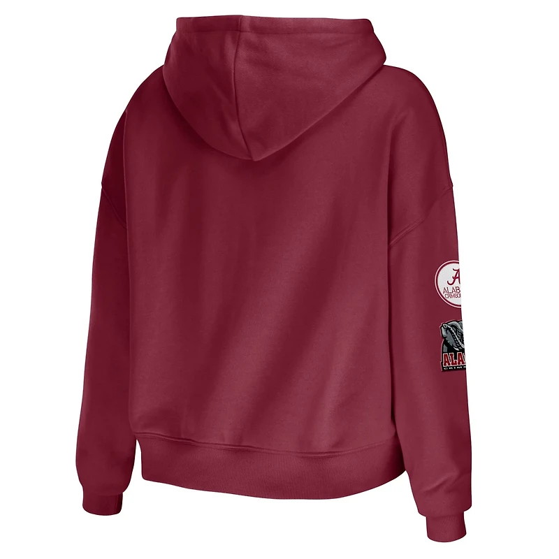 WEAR by Erin Andrews Alabama Tide Mixed Media Cropped Pullover Hoodie