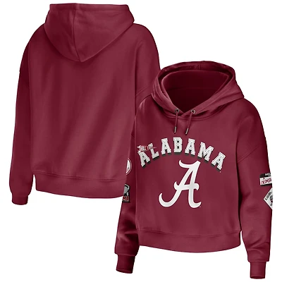 WEAR by Erin Andrews Alabama Tide Mixed Media Cropped Pullover Hoodie