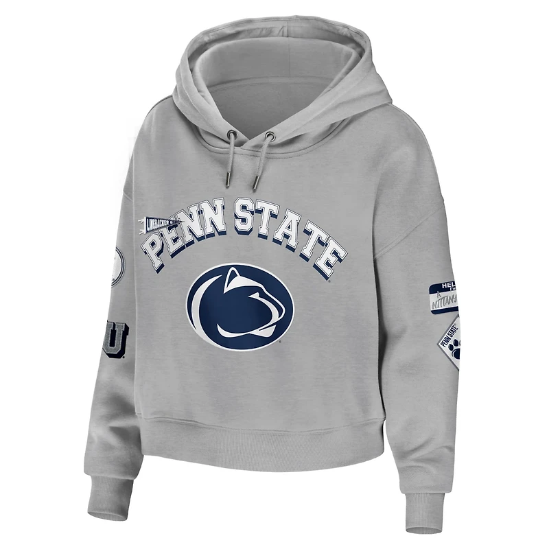 WEAR by Erin Andrews Gray Penn State Nittany Lions Mixed Media Cropped Pullover Hoodie
