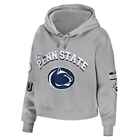 WEAR by Erin Andrews Gray Penn State Nittany Lions Mixed Media Cropped Pullover Hoodie