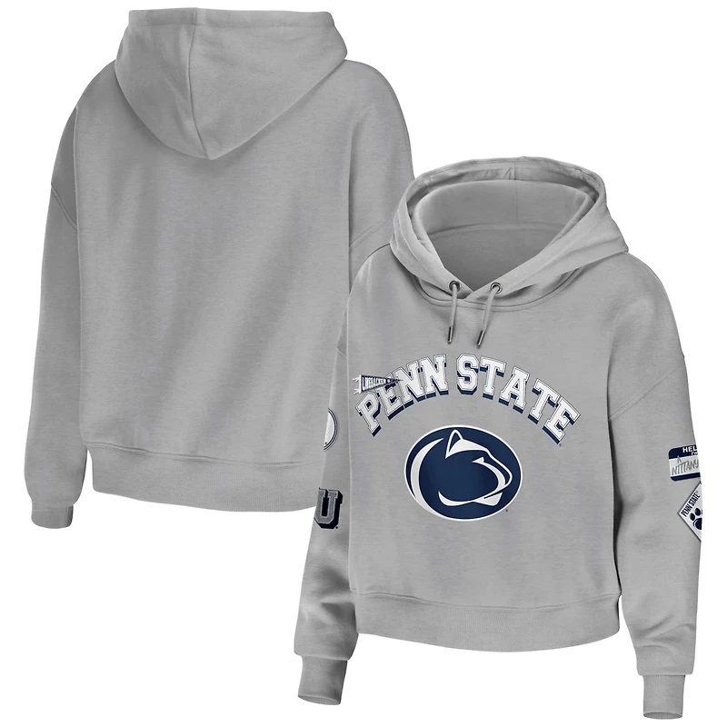 WEAR by Erin Andrews Gray Penn State Nittany Lions Mixed Media Cropped Pullover Hoodie