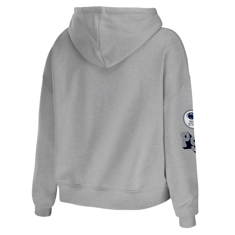 WEAR by Erin Andrews Gray Penn State Nittany Lions Mixed Media Cropped Pullover Hoodie