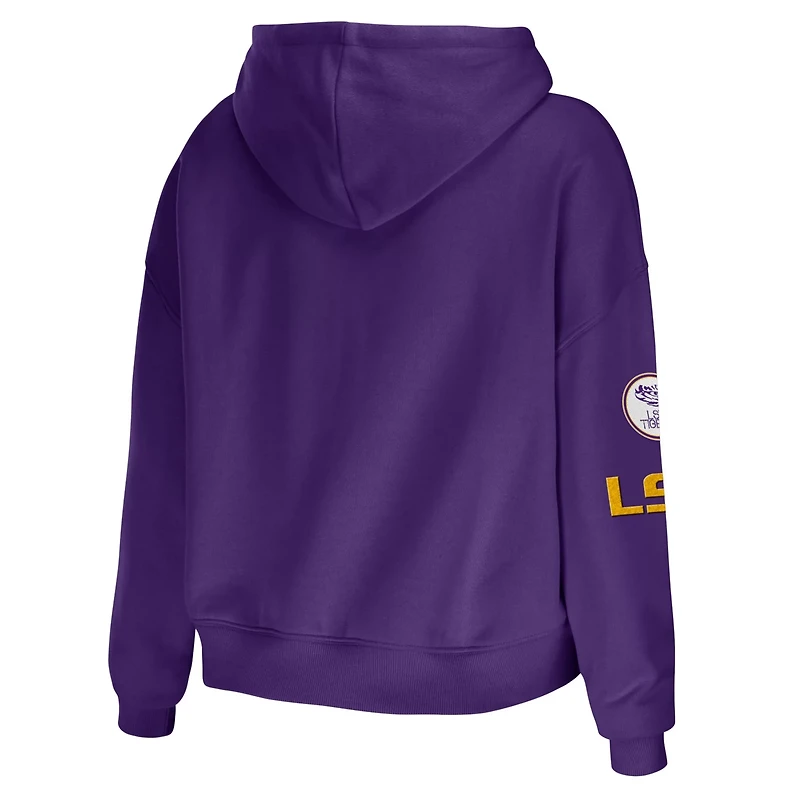 WEAR by Erin Andrews LSU Tigers Mixed Media Cropped Pullover Hoodie