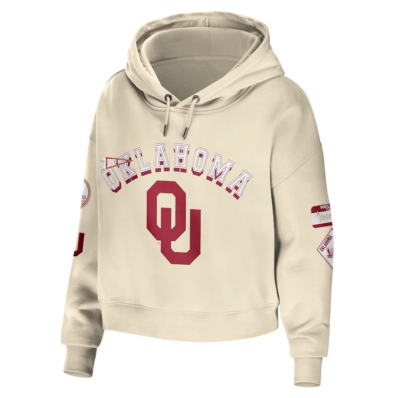 WEAR by Erin Andrews Oklahoma Sooners Mixed Media Cropped Pullover Hoodie
