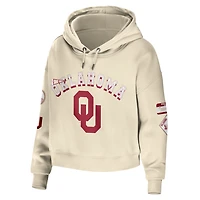 WEAR by Erin Andrews Oklahoma Sooners Mixed Media Cropped Pullover Hoodie
