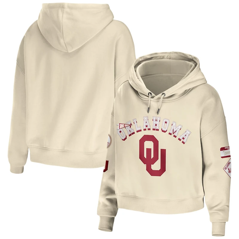 WEAR by Erin Andrews Oklahoma Sooners Mixed Media Cropped Pullover Hoodie