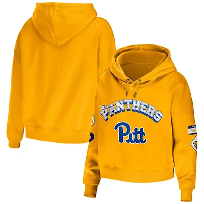 WEAR by Erin Andrews Pitt Panthers Mixed Media Cropped Pullover Hoodie