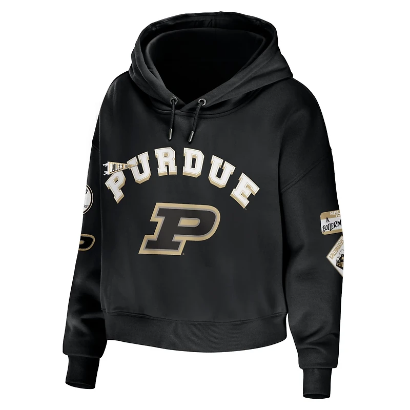 WEAR by Erin Andrews Purdue Boilermakers Mixed Media Cropped Pullover Hoodie