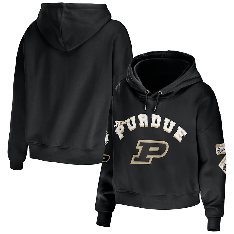 WEAR by Erin Andrews Purdue Boilermakers Mixed Media Cropped Pullover Hoodie