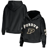 WEAR by Erin Andrews Purdue Boilermakers Mixed Media Cropped Pullover Hoodie