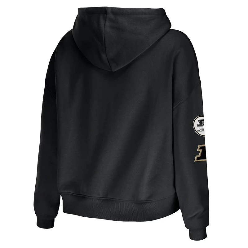 WEAR by Erin Andrews Purdue Boilermakers Mixed Media Cropped Pullover Hoodie
