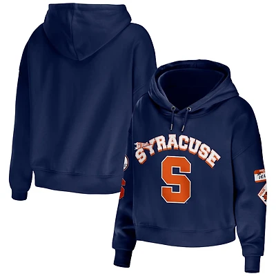 WEAR by Erin Andrews Syracuse Orange Mixed Media Cropped Pullover Hoodie