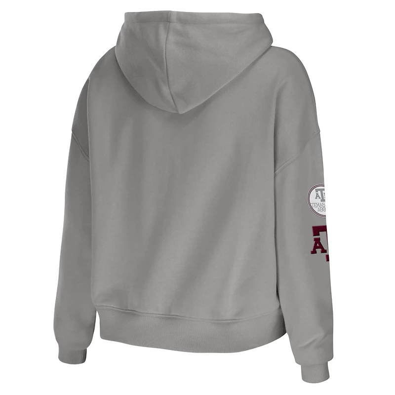 WEAR by Erin Andrews Texas AM Aggies Mixed Media Cropped Pullover Hoodie