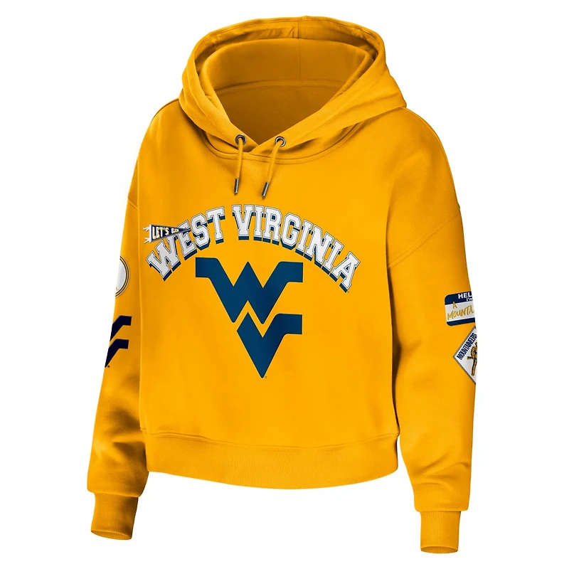 WEAR by Erin Andrews West Virginia Mountaineers Mixed Media Cropped Pullover Hoodie