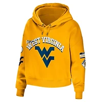 WEAR by Erin Andrews West Virginia Mountaineers Mixed Media Cropped Pullover Hoodie