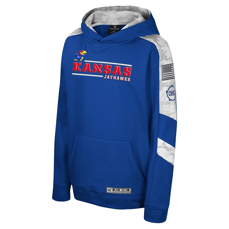 Youth Colosseum Kansas Jayhawks OHT Military Appreciation Cyclone Digital Camo Pullover Hoodie