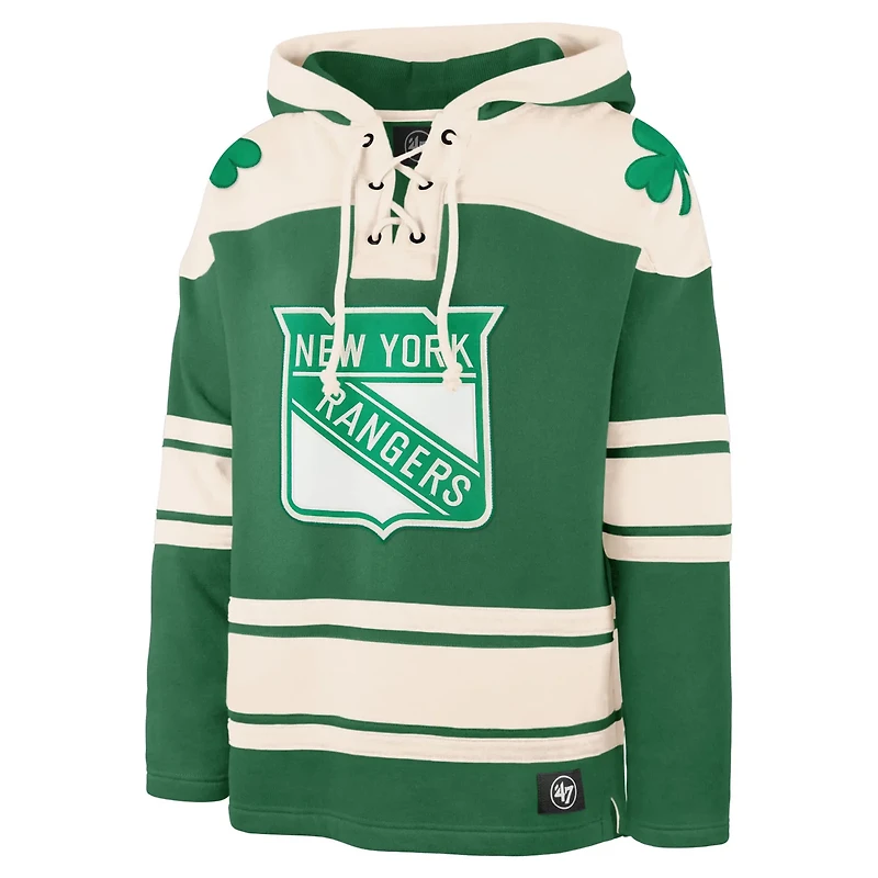 '47 Artemi Panarin Kelly New York Rangers St Patrick's Day Player Name  Number Lacer Pullover Hoodie