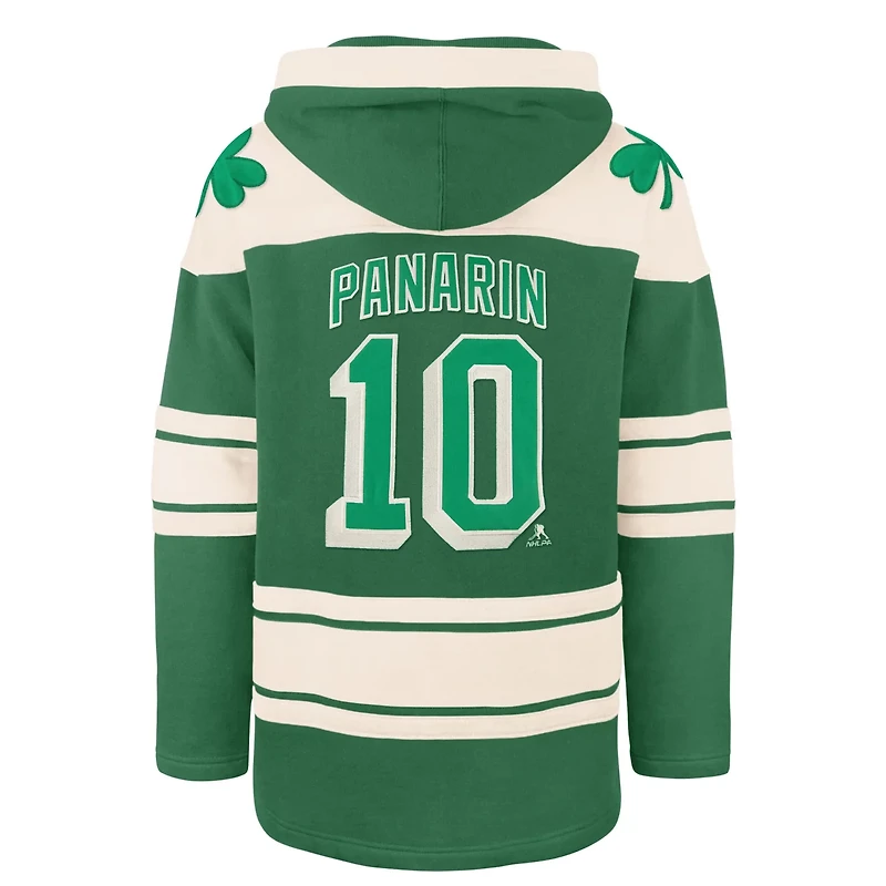 '47 Artemi Panarin Kelly New York Rangers St Patrick's Day Player Name  Number Lacer Pullover Hoodie
