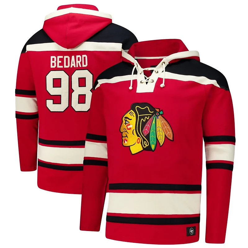 '47 Connor Bedard Chicago Blackhawks Big  Tall Lace-up Pullover Hoodie