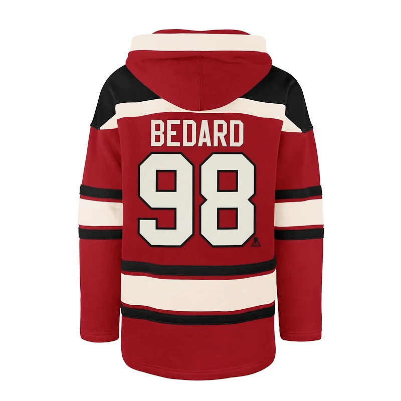 '47 Connor Bedard Chicago Blackhawks Player Name  Number Lacer Pullover Hoodie