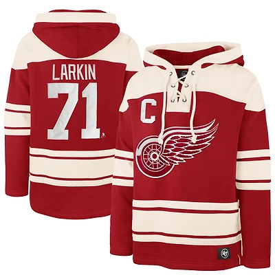 '47 Dylan Larkin Detroit Wings Captain Patch Player Name  Number Lacer Pullover Hoodie