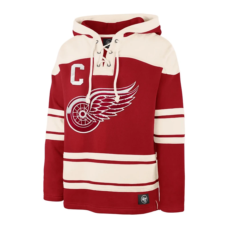 '47 Dylan Larkin Detroit Wings Captain Patch Player Name  Number Lacer Pullover Hoodie