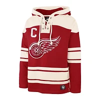 '47 Dylan Larkin Detroit Wings Captain Patch Player Name  Number Lacer Pullover Hoodie
