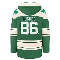 '47 Jack Hughes Kelly New Jersey Devils St Patrick's Day Player Name  Number Lacer Pullover Hoodie