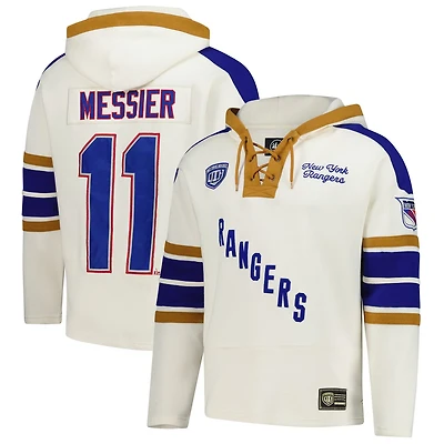 '47 Mark Messier New York Rangers Blue Line Heritage Name  Number Lace-Up Pullover Hoodie