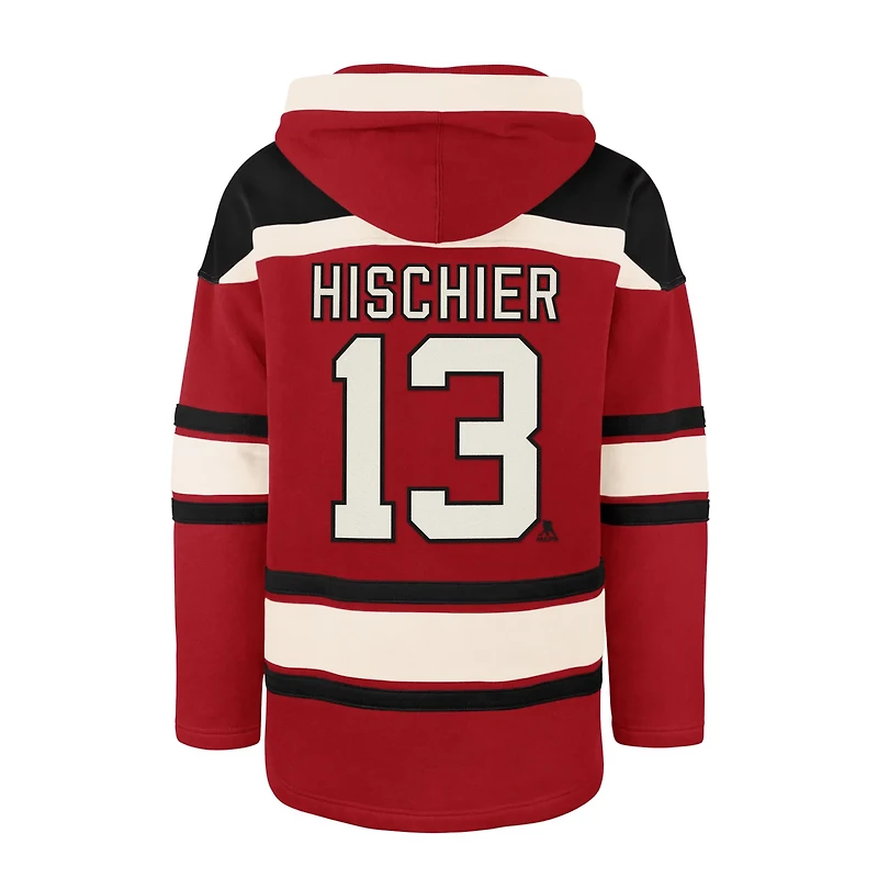 '47 Nico Hischier New Jersey Devils Player Name  Number Lacer Pullover Hoodie