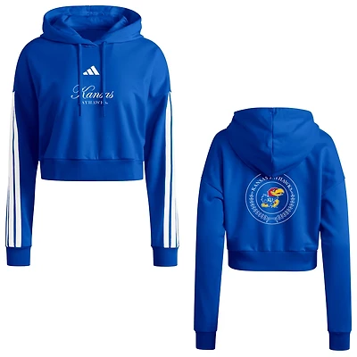adidas Kansas Jayhawks Campus Queen Cropped Pullover Hoodie