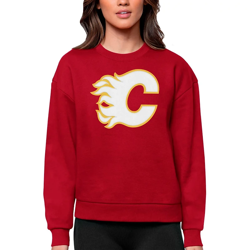 Antigua Calgary Flames Primary Logo Team Victory Crewneck Pullover Sweatshirt
