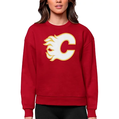 Antigua Calgary Flames Primary Logo Team Victory Crewneck Pullover Sweatshirt