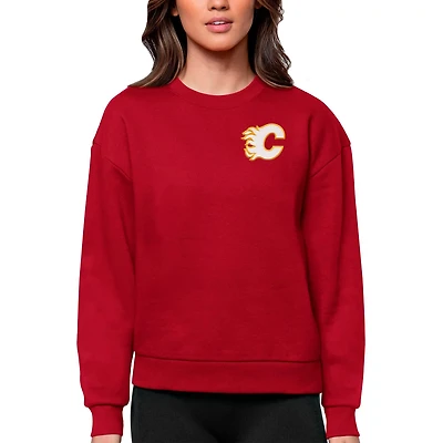 Antigua Calgary Flames Primary Logo Victory Crewneck Pullover Sweatshirt