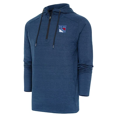Antigua Heather New York Rangers Spikes Raglan Quarter-Zip Hoodie