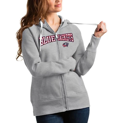 Antigua Heathered Gray Columbus Jackets Wordmark Victory Full-Zip Hoodie