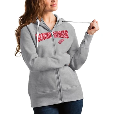 Antigua Heathered Gray Detroit Wings Wordmark Victory Full-Zip Hoodie